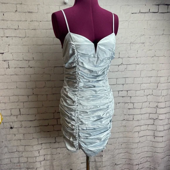 Kendall & Kylie | Dresses | Kendall And Kylie Blue Satin Ruched Mini Dress  Size Medium | Poshmark